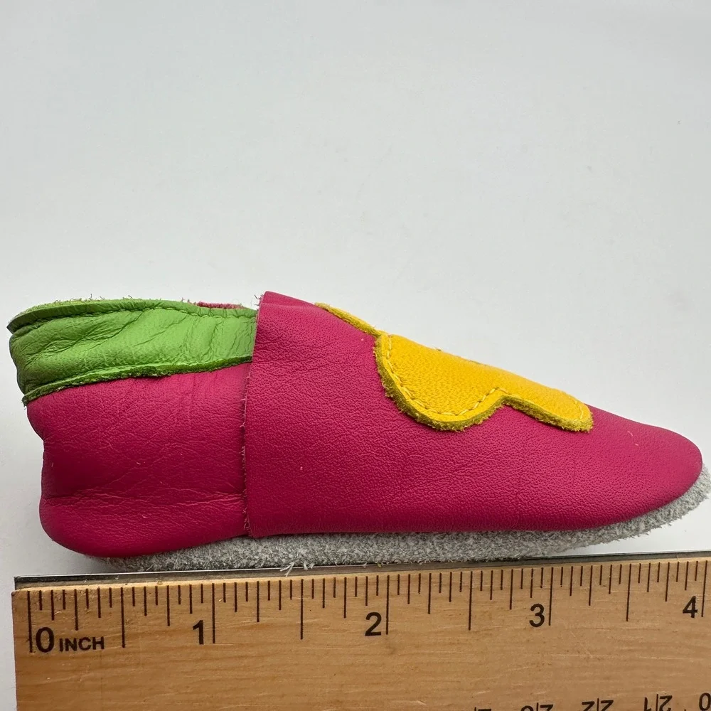 NEW Bobux Soft Sole Leather Baby Shoes Small Pink Yellow Flower Moccasins Infant